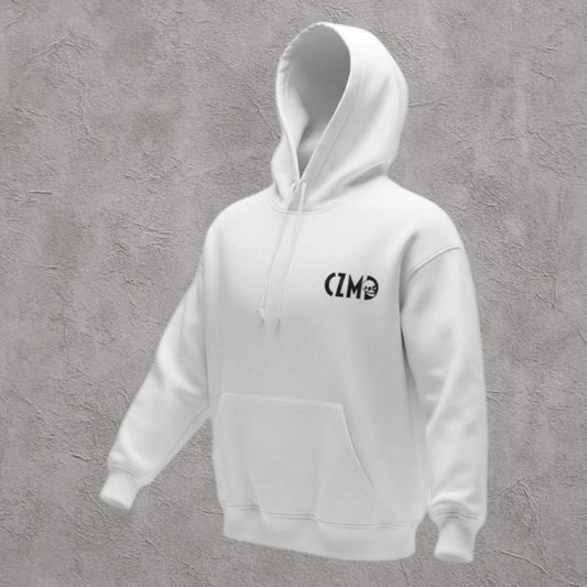 Kurukafa Baskılı Beyaz Kapüşonlu Oversize Hoodie