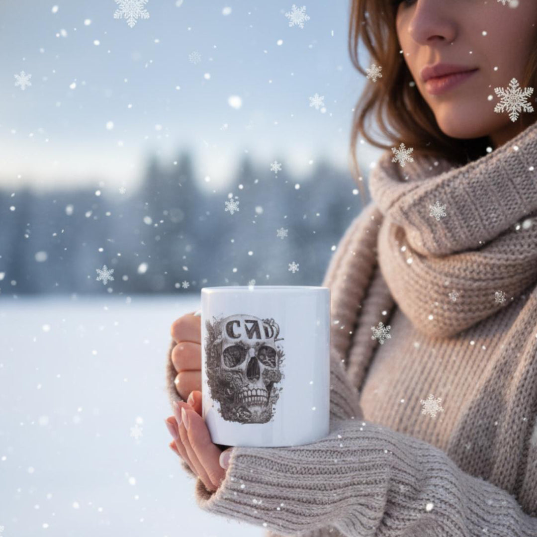 Etched Skull Art Porselen Kupa