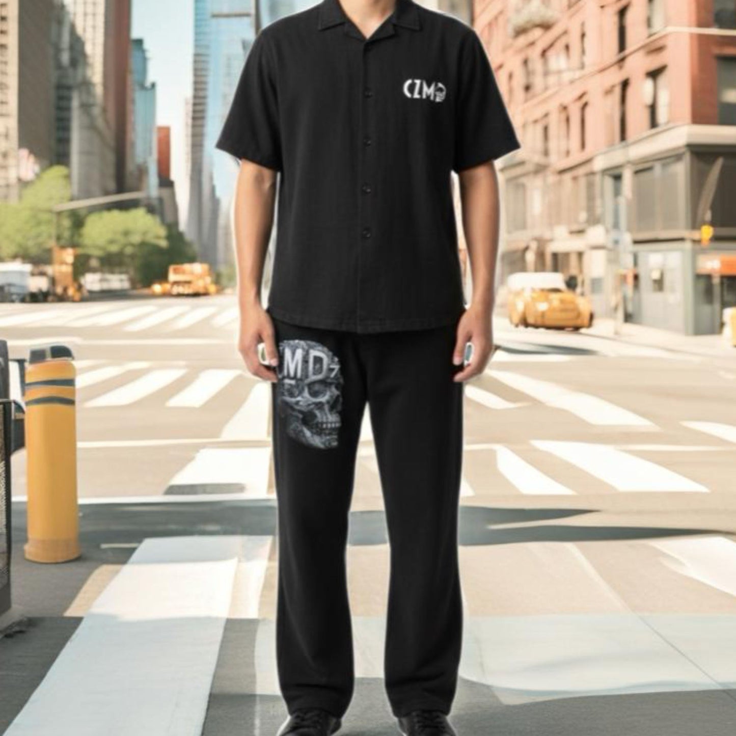 Raw Skull Washed Ash Sport Set – Yarım Kollu Gömlek & Pantolon