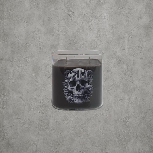 CZMD SkullCube Kurukafa Baskılı Kare Cam Kokulu Mum | %100 Soya Wax