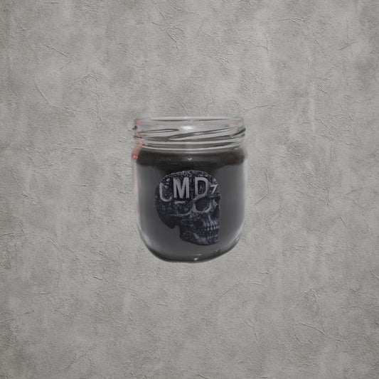 SkullJa 300 gr Kurukafa Baskılı Kahverengi Kavanoz Mum | %100 Soya Wax Kokulu Mum