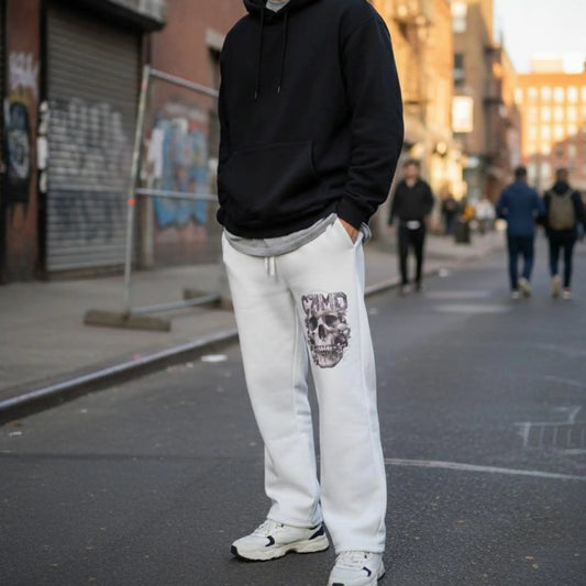 Kurukafa Baskılı Beyaz Eşofman Altı