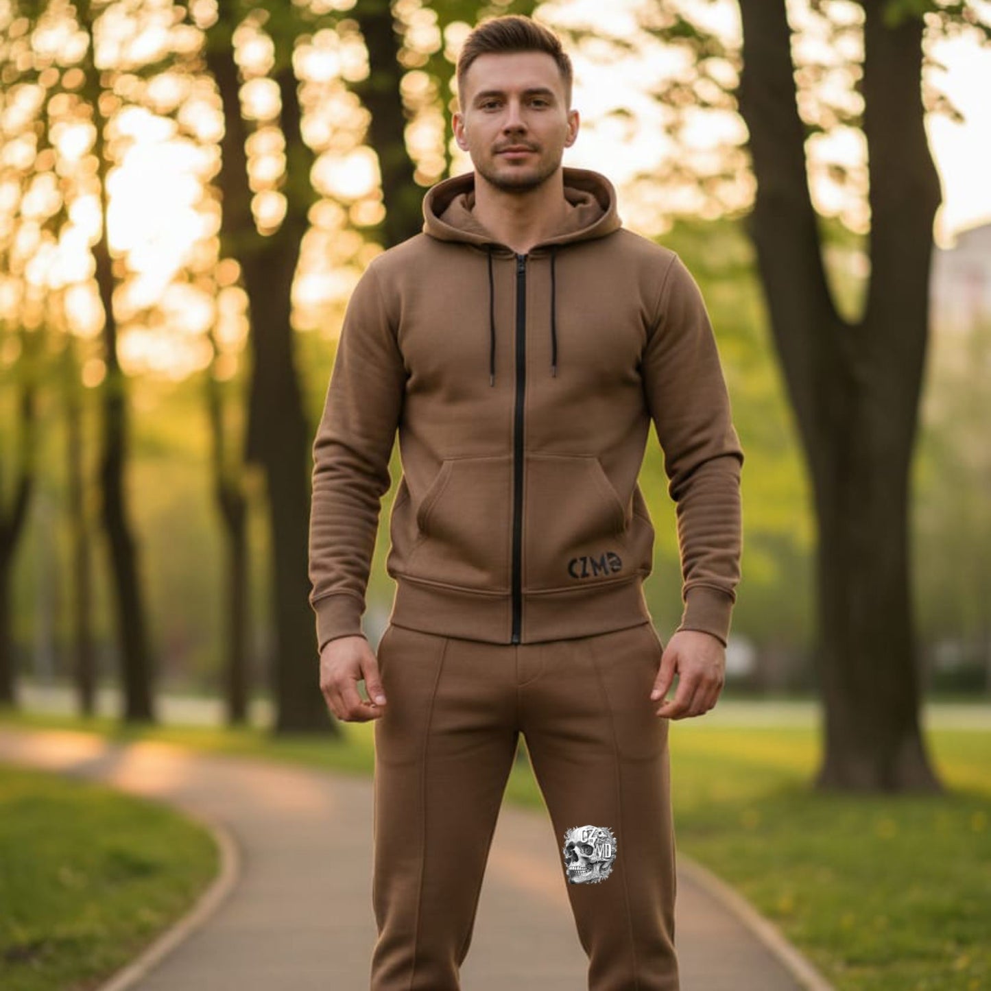 Anatomical Camel Core Track Set – Kurukafa Baskılı Gofre Eşofman Takımı