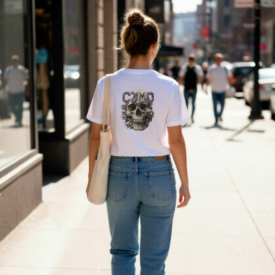 Skull Baskılı Beyaz Tişört