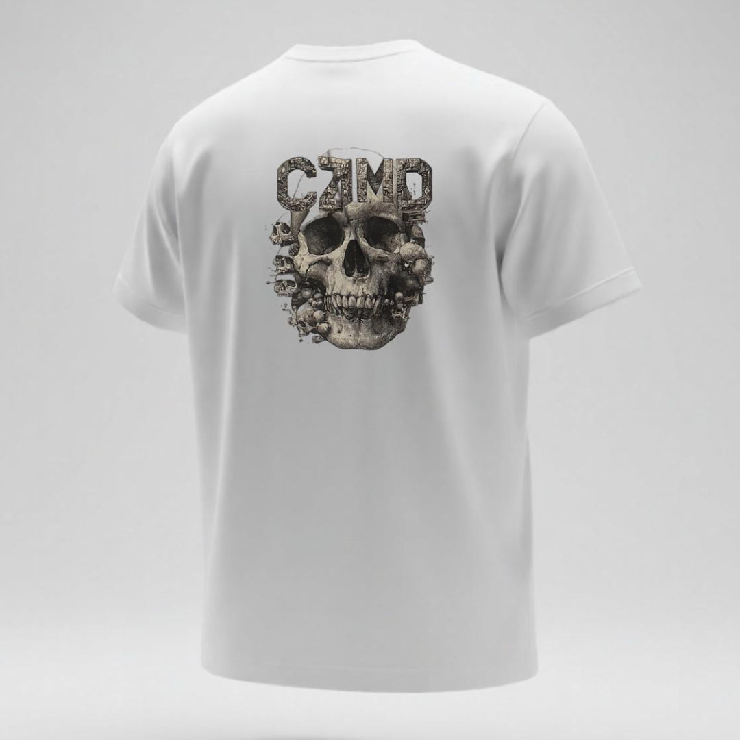 Skull Baskılı Beyaz Tişört