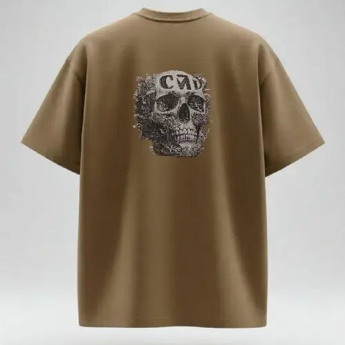 Skull Baskılı Camel Oversize Tişört