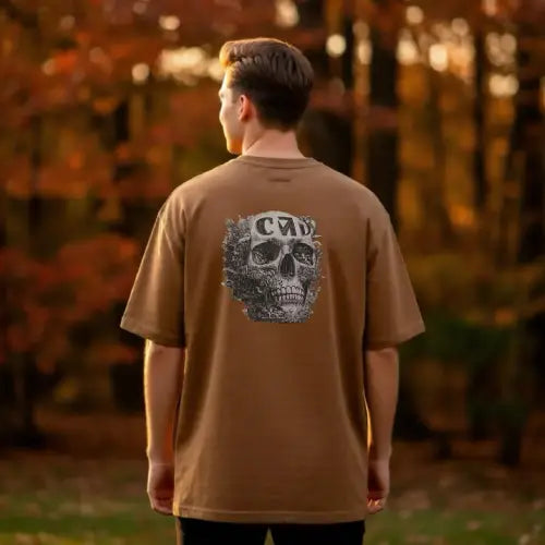 Skull Baskılı Camel Oversize Tişört
