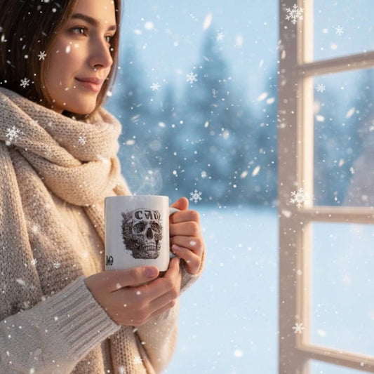 Etched Skull Art Porselen Kupa