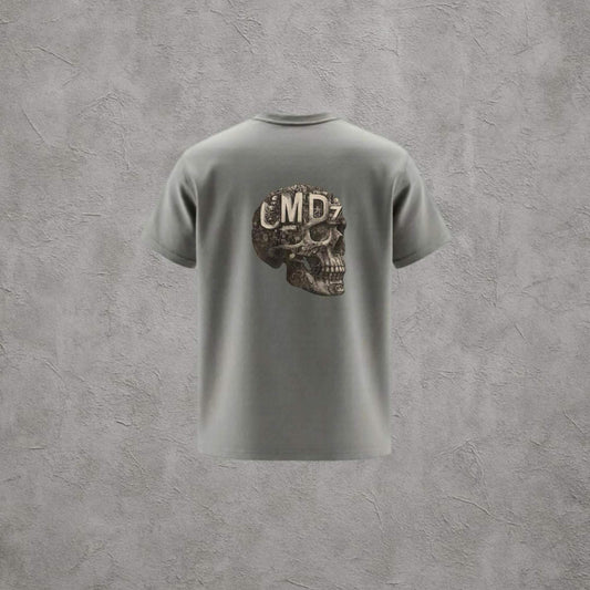 Kurukafa Baskılı Gri Yıkamalı Oversize Tişört