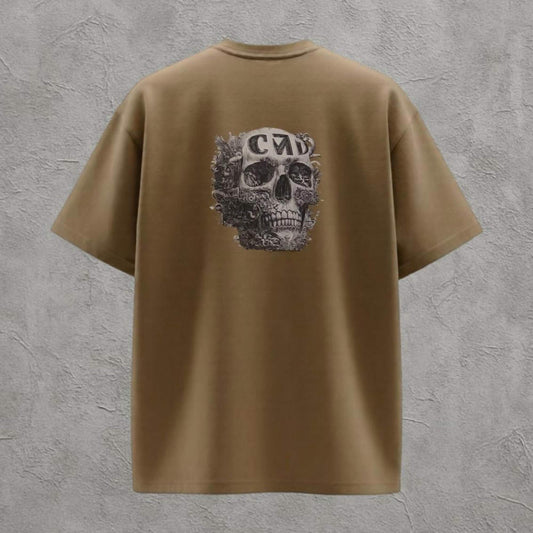 Skull Baskılı Camel Oversize Tişört