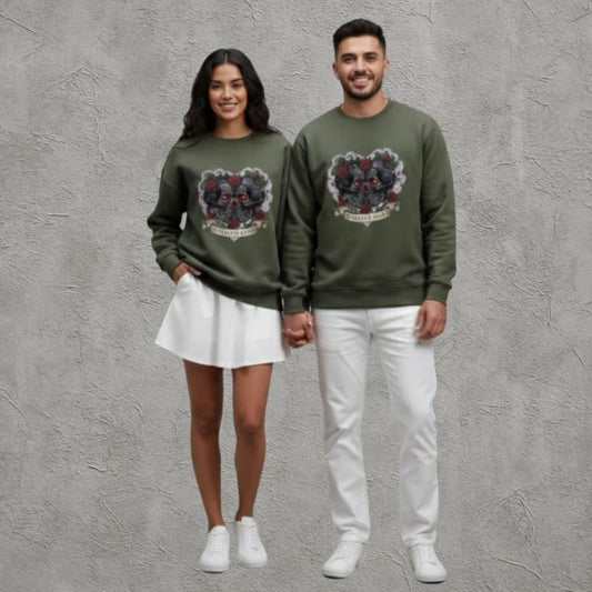 Yeşil Çift Kombini Oversize Kurukafa Sweatshirt
