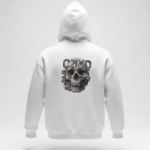 Kurukafa Baskılı Beyaz Kapüşonlu Oversize Hoodie