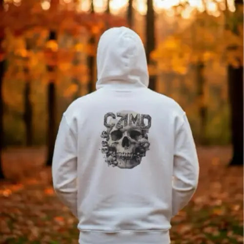 Kurukafa Baskılı Beyaz Kapüşonlu Oversize Hoodie