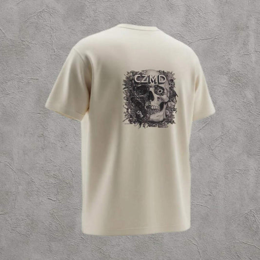 Kurukafa Baskılı Kemik Rengi Oversize Tişört