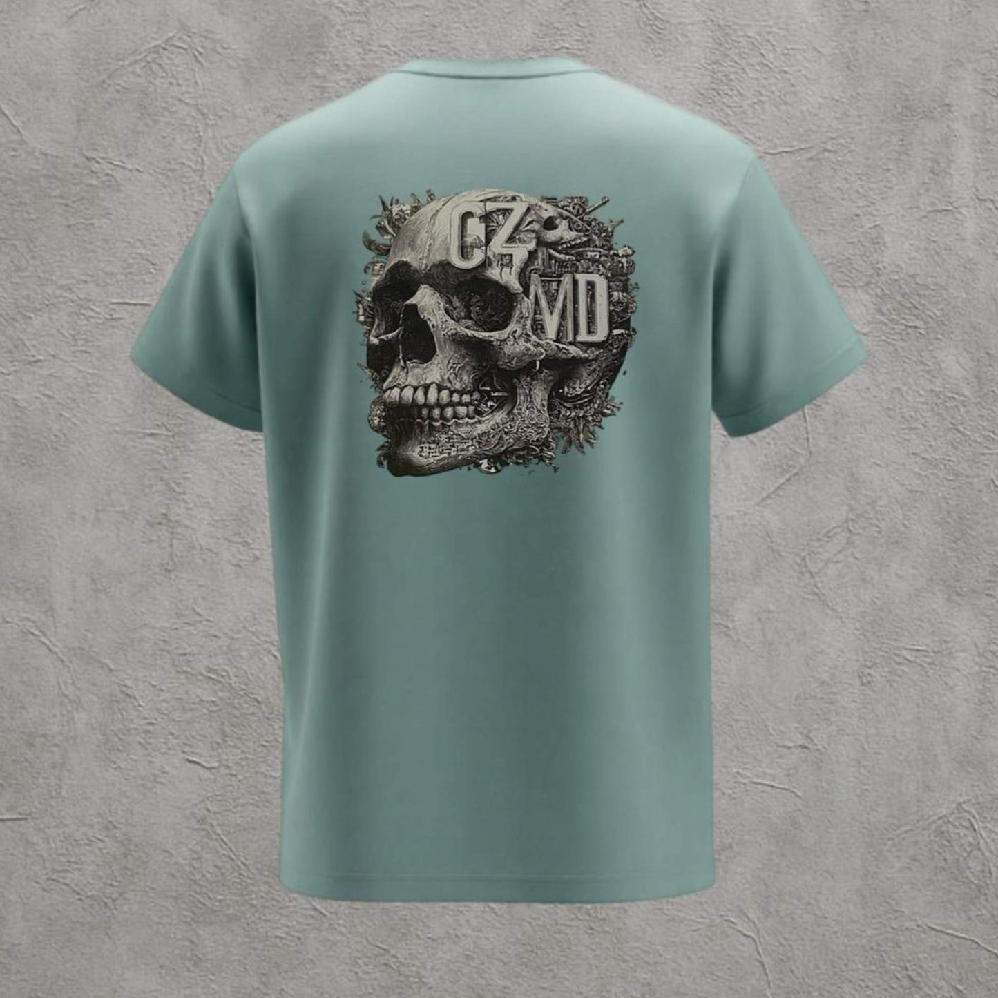 Kurukafa Baskılı Mavi Oversize Tişört