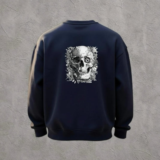 Midnight Urban Skull – Lacivert Kurukafa Baskılı Unisex Sweatshirt