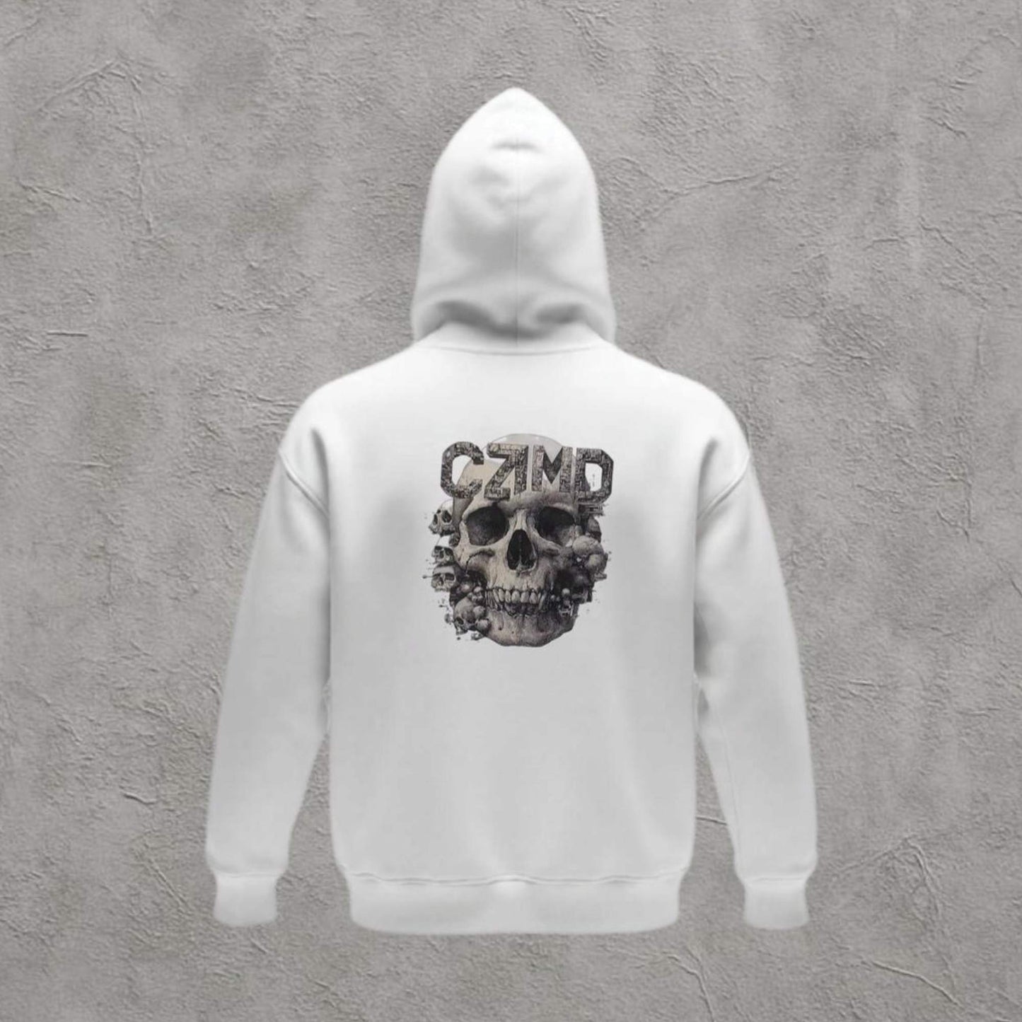 Kurukafa Baskılı Beyaz Kapüşonlu Oversize Hoodie