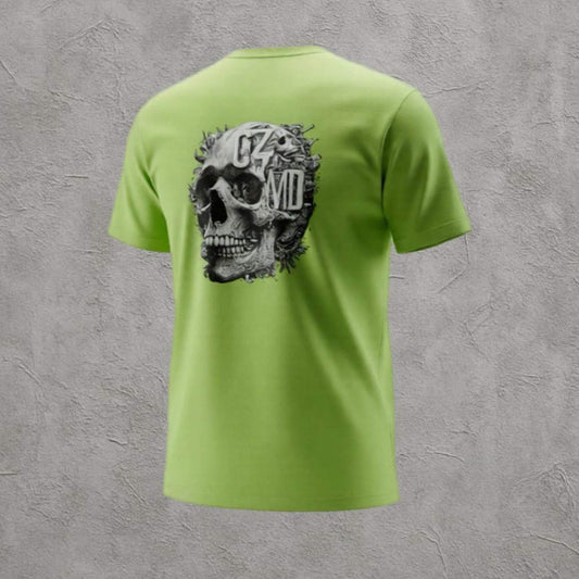 Skull Baskılı Neon Yeşil Oversize Tişört